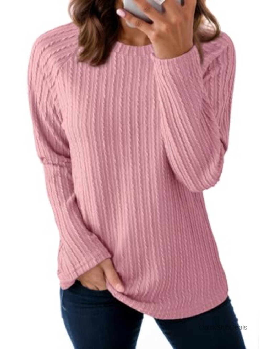 Womens Long Sleeve Crewneck Knit Tunic Top Basic Tee Loose Fit
